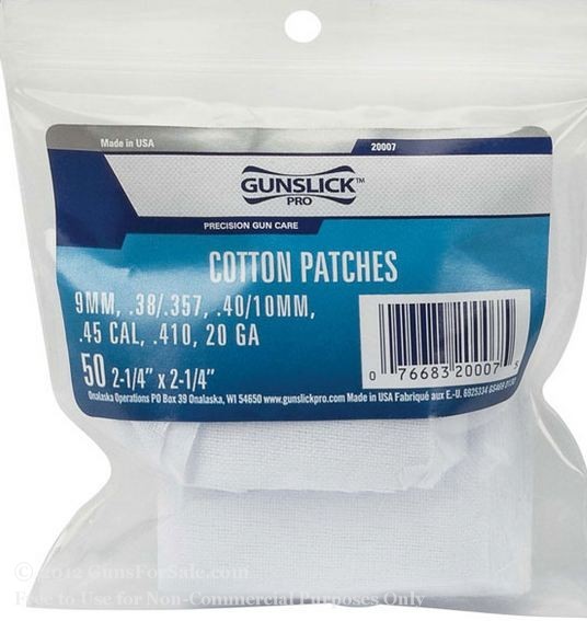 Gun Cleaning Cotton Patches - Gunslick - 9mm - 45 ACP - 50 patches